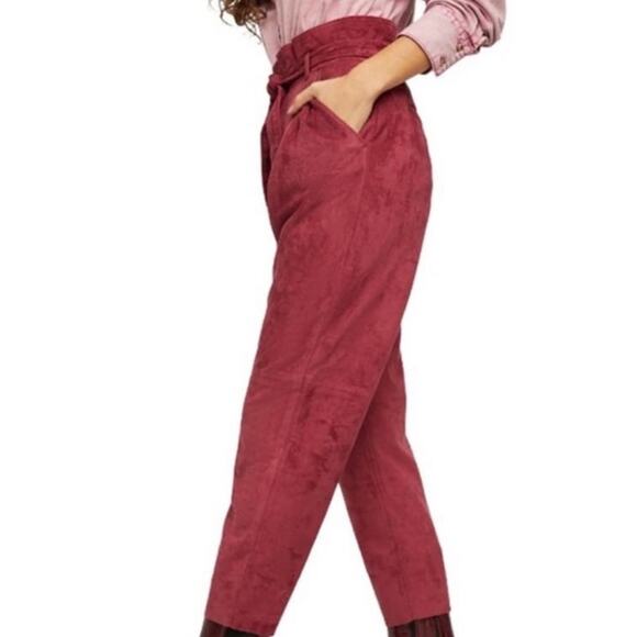 Free People Women’s Nightfall Vegan-Suede Pants in Queen Pomegranate High Rise - Picture 5 of 9